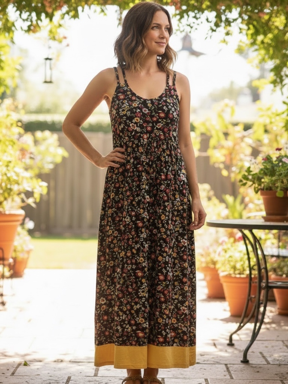 Noflik Black Floral Wide Leg Jumpsuit Romper – Mustard Hem
